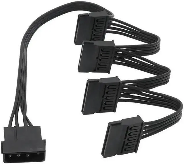 Alt view image 4 of 5 - 4 Pin Male to SATA 15 Pin Female Power Supply Cable 1 to 4 Cord Hard Drive IDE M-olex to 4-Port 15Pin SATA Power Cable 30 inch