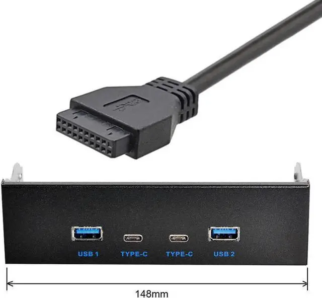 Main image of USB-C & USB 3.0 HUB 4 Ports Front Panel to Motherboard 20Pin Connector Cable for 5.25" CD-ROM Bay