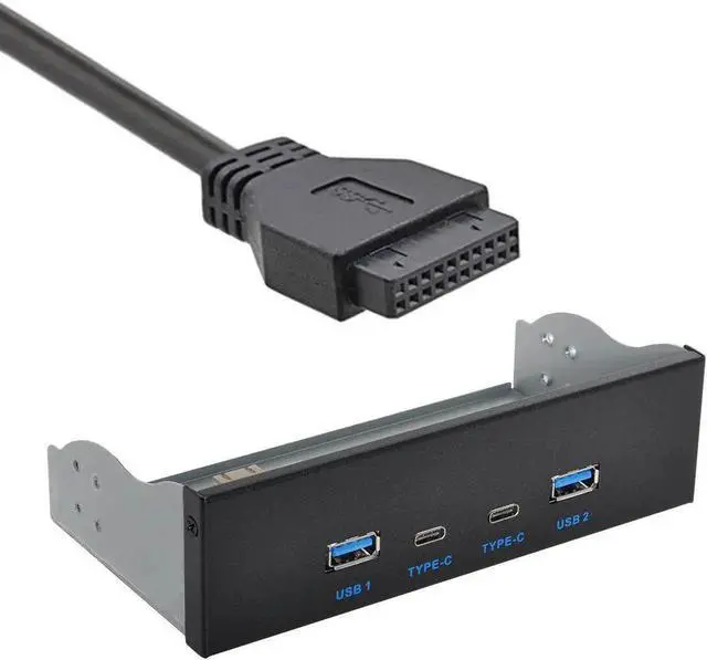 Alt view image 2 of 3 - USB-C & USB 3.0 HUB 4 Ports Front Panel to Motherboard 20Pin Connector Cable for 5.25" CD-ROM Bay
