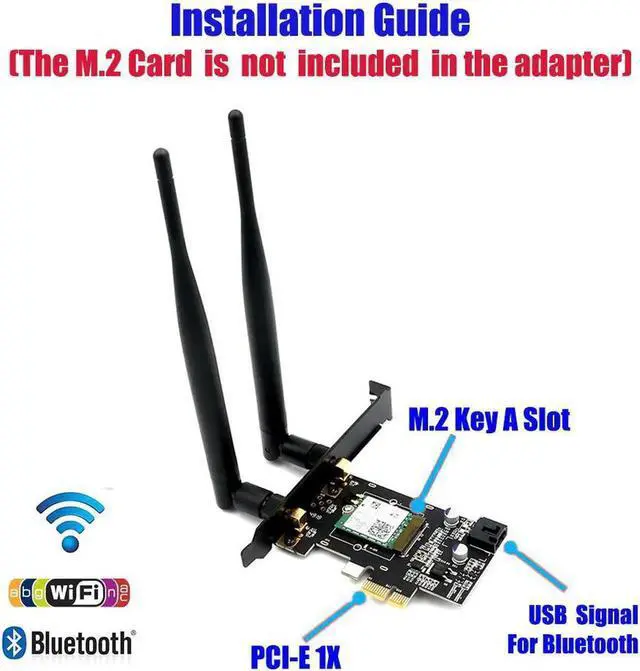 Alt view image 2 of 6 - Network Cards M.2 Wifi Adapter/Card PCI-E 1X Wifi AC 5Ghz 5 Ghz Adapter 2x 5dBi WiFi Antenna Key A NGFF M.2 Wi-Fi Bluetooth Card