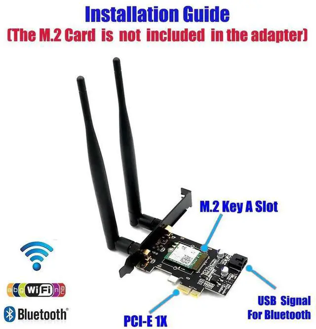 Alt view image 5 of 6 - Network Cards M.2 Wifi Adapter/Card PCI-E 1X Wifi AC 5Ghz 5 Ghz Adapter 2x 5dBi WiFi Antenna Key A NGFF M.2 Wi-Fi Bluetooth Card