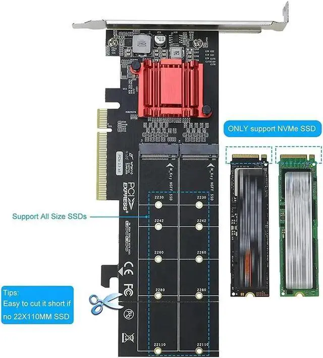 Alt view image 2 of 4 - Ruth's sister Dual NVMe PCIe Adapter,M.2 NVMe SSD to PCI-E 3.1 X8/X16 Card Support M.2 (M Key) NVMe SSD 22110/2280/2260/2242