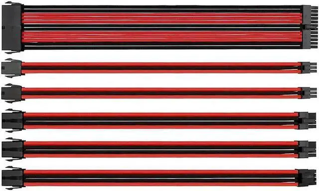 Main image of 18AWG ATX/PCI-E Extension Cable Kit ATX 24Pin/EPS 4+4Pin/PCI-E 8Pin/PCI-E 6Pin Female to Male Sleeved PSU Extension Power Cord