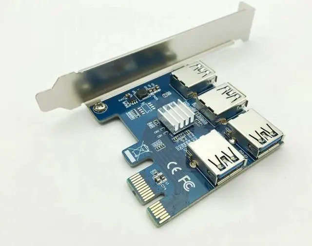 Alt view image 5 of 6 - PCI-E 1X to 4 PCI-E 16X Slots Riser Card External Adapter PCI-E 1 to 4 Port Card Multiplier Riser Card for Bitcoin Miner Machine