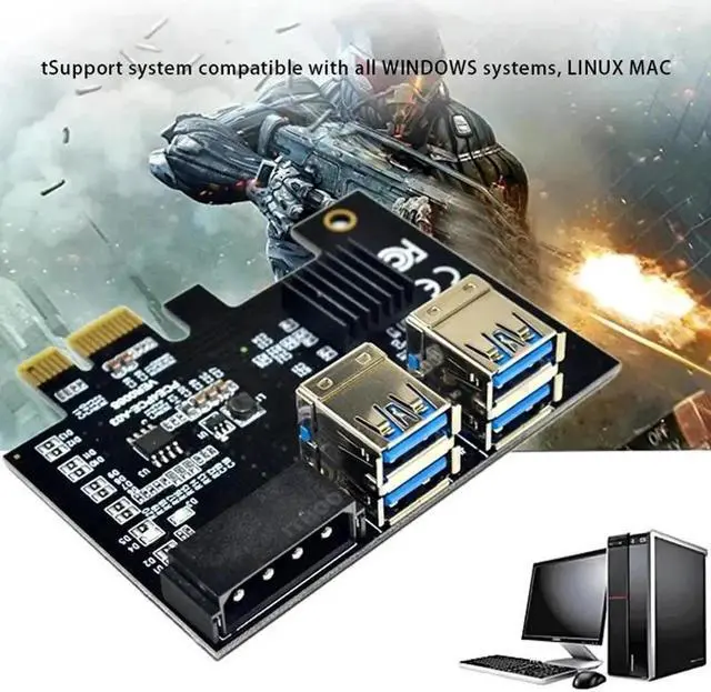 Alt view image 4 of 6 - PCI e 1 to 4 PCI e Adapter PCIe 1x to 16x Slots Gold USB 3.0 Mining Special PCIE Riser Card Extender Board For Bitcoin Miner