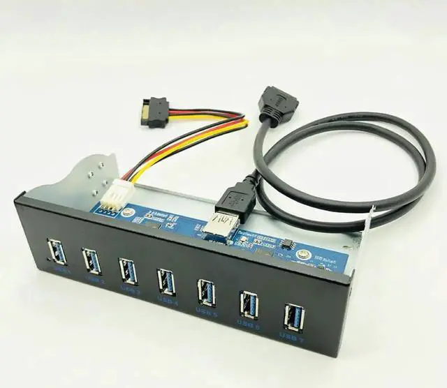 Alt view image 2 of 6 - 7 Port USB 3.0 Hub 5Gbs 5.25" CD-ROM Drive Bay CD ROM Front Panel for Computer Case + USB 3.0 19-pin Header to Type-A Male Cable