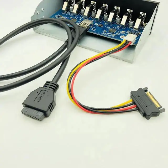 Alt view image 6 of 6 - 7 Port USB 3.0 Hub 5Gbs 5.25" CD-ROM Drive Bay CD ROM Front Panel for Computer Case + USB 3.0 19-pin Header to Type-A Male Cable