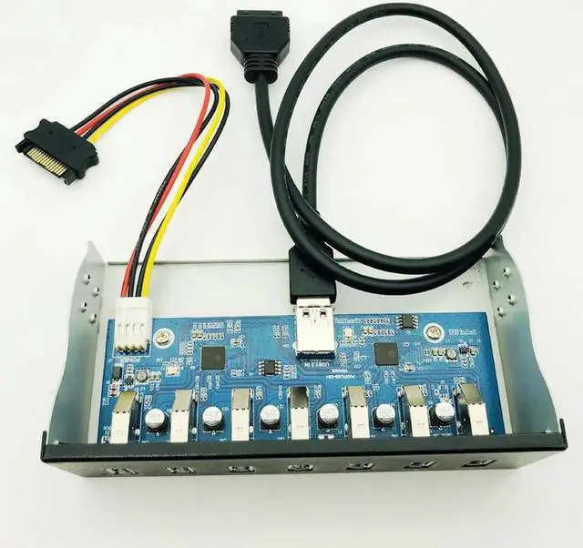 Alt view image 3 of 6 - 7 Port USB 3.0 Hub 5Gbs 5.25" CD-ROM Drive Bay CD ROM Front Panel for Computer Case + USB 3.0 19-pin Header to Type-A Male Cable