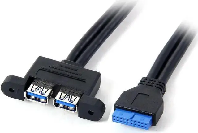 Main image of Dual Port USB 3.0 Female Screw Mount to Motherboard 20pin Header Cable 50cm w O Bracket