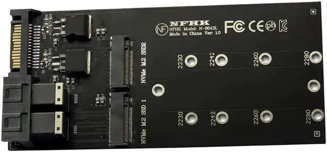 Alt view image 2 of 3 - 2 Port SFF-8643 U.2 to NVMe M.2 NGFF SSD Convert Card Adapter SFF-8643 U.2 to Dual M-Key NVME M2 NGFF SSD Adapter Riser Card