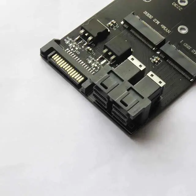 Alt view image 3 of 3 - 2 Port SFF-8643 U.2 to NVMe M.2 NGFF SSD Convert Card Adapter SFF-8643 U.2 to Dual M-Key NVME M2 NGFF SSD Adapter Riser Card