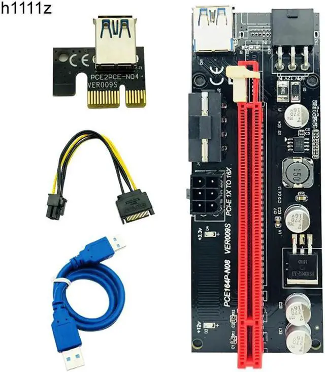 Main image of 10PCS 009S PCIE PCI-E 1x to 16x PCI Express Riser Card Molex 6pin Power Supply Adapter SATA to USB 3.0 Cable for BTC ETH Mining