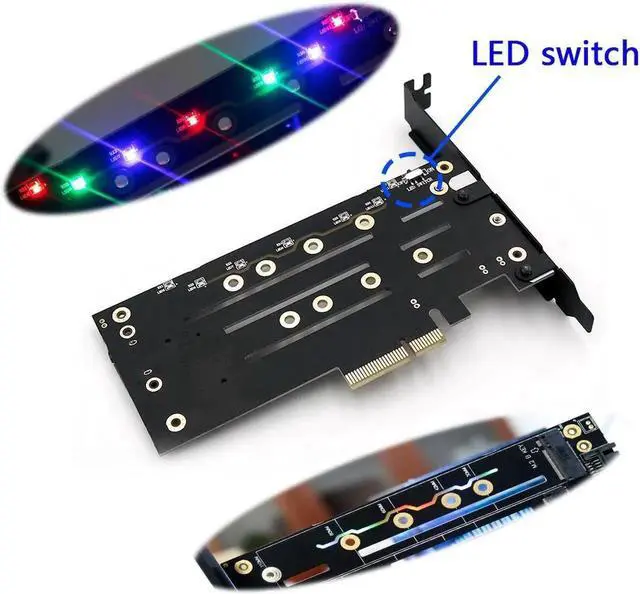 Alt view image 6 of 6 - M.2 SSD NVMe M Key + SATA B Key M.2 NGFF PCIE to M2 Adapter Riser PCI Express 3.0 Controller with Low Profile Bracket Heatsink