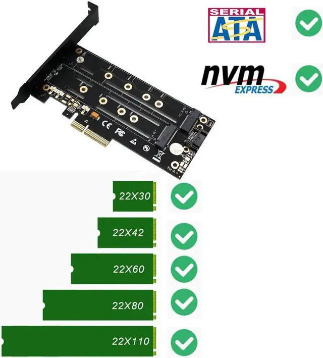 Alt view image 2 of 6 - M.2 SSD NVMe M Key + SATA B Key M.2 NGFF PCIE to M2 Adapter Riser PCI Express 3.0 Controller with Low Profile Bracket Heatsink