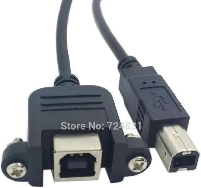 Main image of USB 2.0 B Type Male to Female Printer Scanner Hard Disk Extension Cable with Screws for Panel Mount 50cm