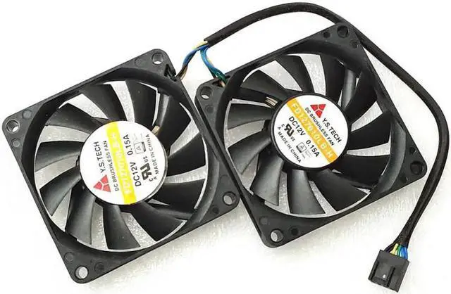 Alt view image 2 of 4 - 2pcs/set 7010 7CM Cooling Fan 4-Wire Thin Ball FD127010LB 12V 0.15A Dual Fans