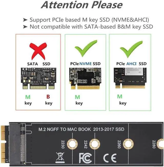 Alt view image 6 of 6 - M.2 NVME SSD Convert Adapter Card for MacBook Air Pro Retina 2013-2017 NVME/AHCI SSD Upgraded Kit For A1465 A1466 A1398 A1502 M2