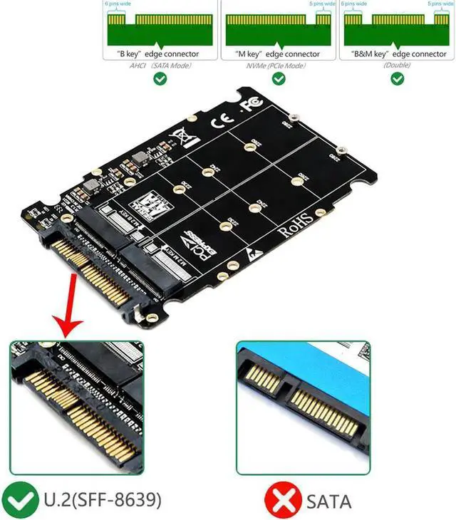Alt view image 5 of 6 - m.2 nvme ssd Key M Key B SSD to U.2 SFF-8639 Adapter,m2 m key adapter,m.2 nvme to sata (Non-SATA Interface)