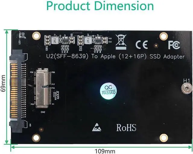 Alt view image 3 of 6 - Adapter SSD M2 PCIe to SFF-8639 U.2 Adapter 3.5" SSD Bracket for MacBook Air Pro Retina 2013 2014 2015 2016 2017 12+16pin M2 SSD