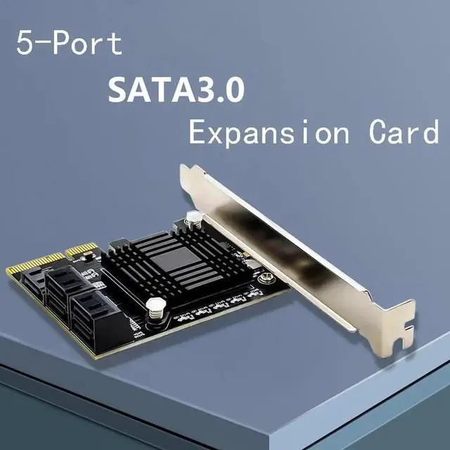 Alt view image 2 of 6 - JMB585 Chip 5 Port SATA 3.0 to PCIe Expansion Card 4X Gen 3 PCI Express SATA Adapter SATA 3 Converter with Heat Sink for HDD SSD