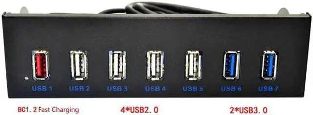 Alt view image 2 of 6 - 5.25inch 19in to 2Ports USB3.0 4Ports USB2.0 Optical Drive Front Panel USB Hub Fast Changer BC1.2 Connector for Computer Desktop