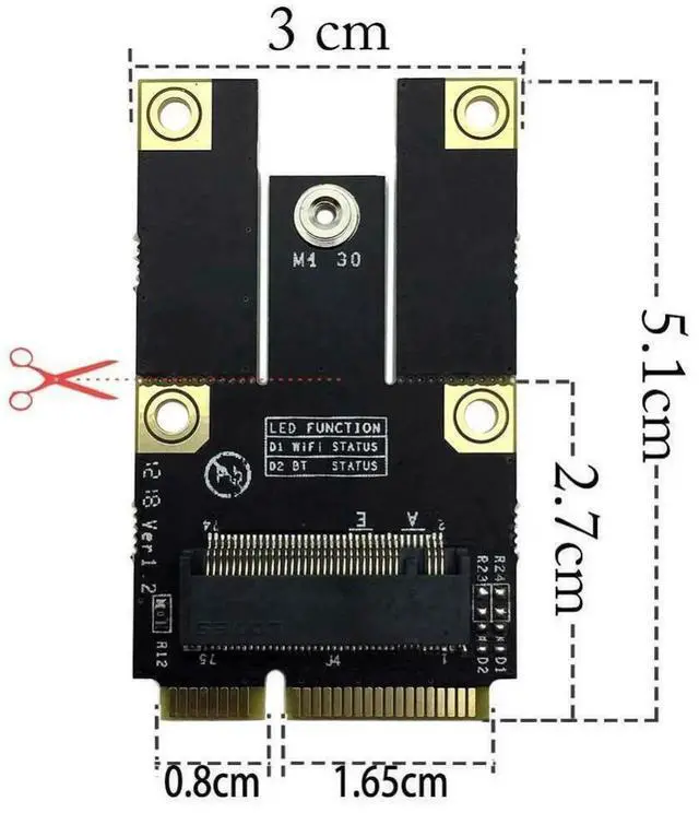 Alt view image 3 of 3 - M.2 NGFF to Mini PCI-E Converter Adapter for M.2 Wifi Wlan Bluetooth Card Intel AX200 9260 8265 8260 for Laptop