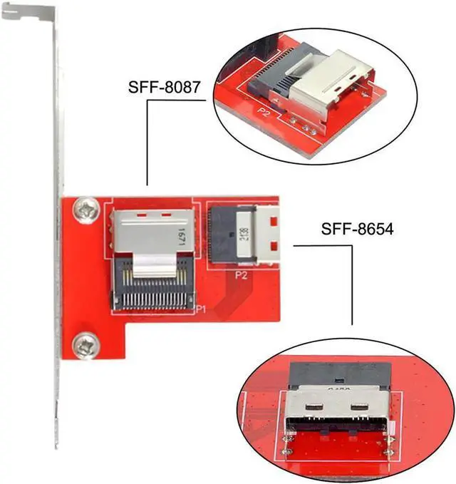 Alt view image 3 of 5 - SFF-8654 Slimline SAS PCI-Express 4.0 to Mini SAS SFF-8087 PCBA Female Adapter With Bracket