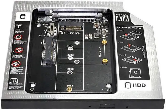 Main image of MSATA NGFF B/M-Key SSD to Slimline SATA 13Pin Caddy Case for 9.5mm Universal Laptop CD/DVD-ROM Optical Bay