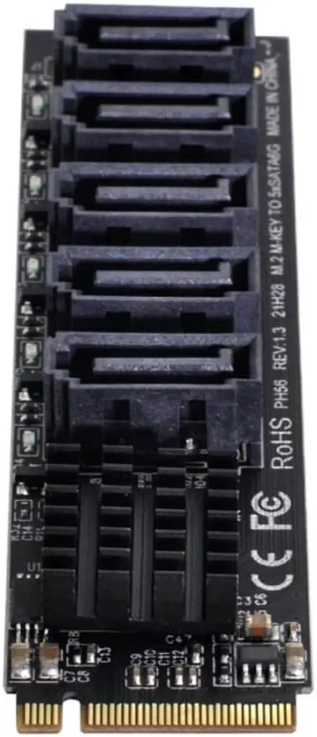 Alt view image 2 of 3 - Converter Hard Drive Extension Card JMB585 2280 6Gbps 5 Ports Adapter NGFF NVME M-Key PCI Express to SATA 3.0
