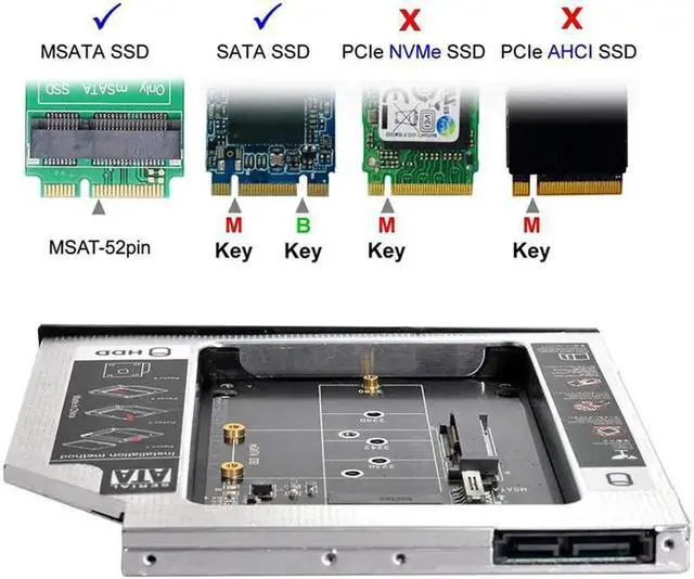 Alt view image 5 of 5 - MSATA NGFF B/M-Key SSD to Slimline SATA 13Pin Caddy Case for 9.5mm Universal Laptop CD/DVD-ROM Bay