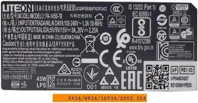 Alt view image 2 of 2 - 20V 2.25A 45W Type-C LITEON PA-1450-78 AC Adapter For 5V/9V/15V 3A 45W Laptop Charger Power Supply