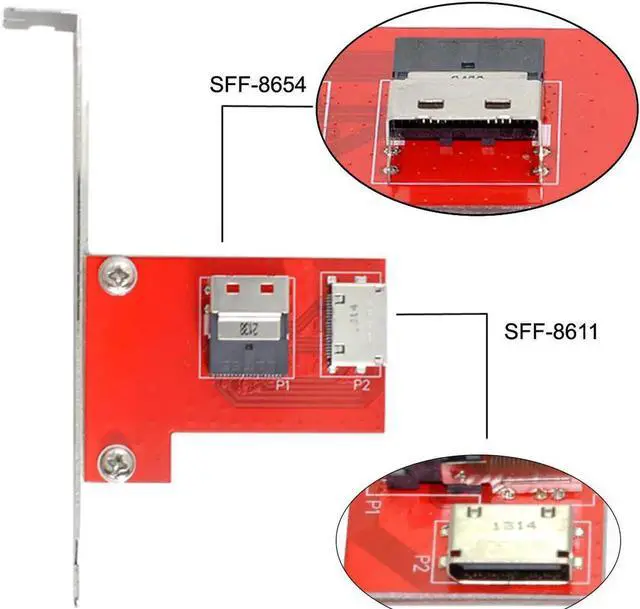 Main image of Slimline SAS SFF-8654 PCI-Express 4.0 to Oculink SFF-8611 SFF-8612 PCBA Female Adapter With Bracket