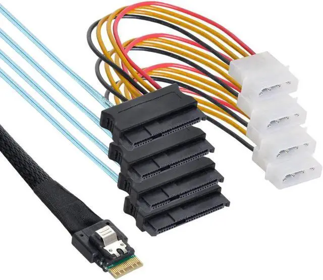 Main image of SFF-8654 4i 38pin Slimline SAS 4.0 Host to 4 SAS 29pin SFF-8654 Target Hard Disk Fanout Raid Cable