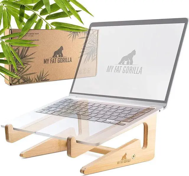 Main image of Bamboo Laptop Stand 10-15 inches Universal Laptop Shelf Ergonomic MacBook Holder Laptop Riser for Desk