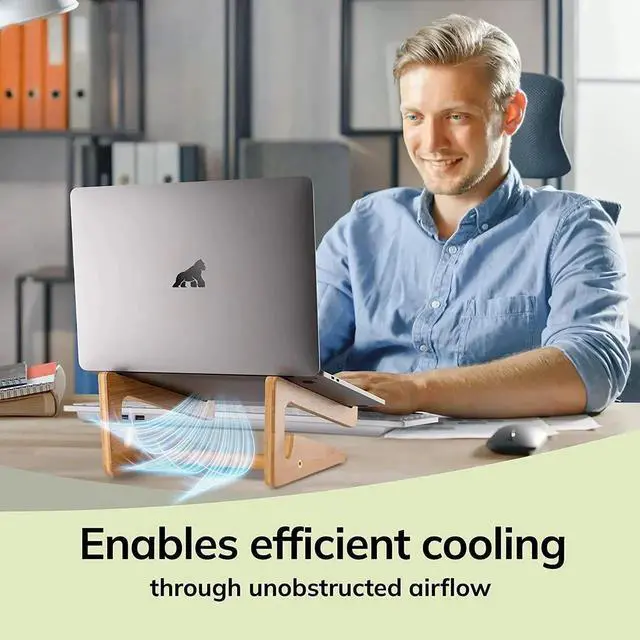 Alt view image 3 of 7 - Bamboo Laptop Stand 10-15 inches Universal Laptop Shelf Ergonomic MacBook Holder Laptop Riser for Desk