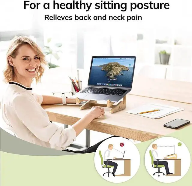 Alt view image 2 of 7 - Bamboo Laptop Stand 10-15 inches Universal Laptop Shelf Ergonomic MacBook Holder Laptop Riser for Desk