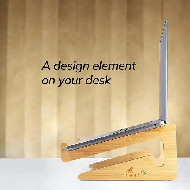 Alt view image 5 of 7 - Bamboo Laptop Stand 10-15 inches Universal Laptop Shelf Ergonomic MacBook Holder Laptop Riser for Desk