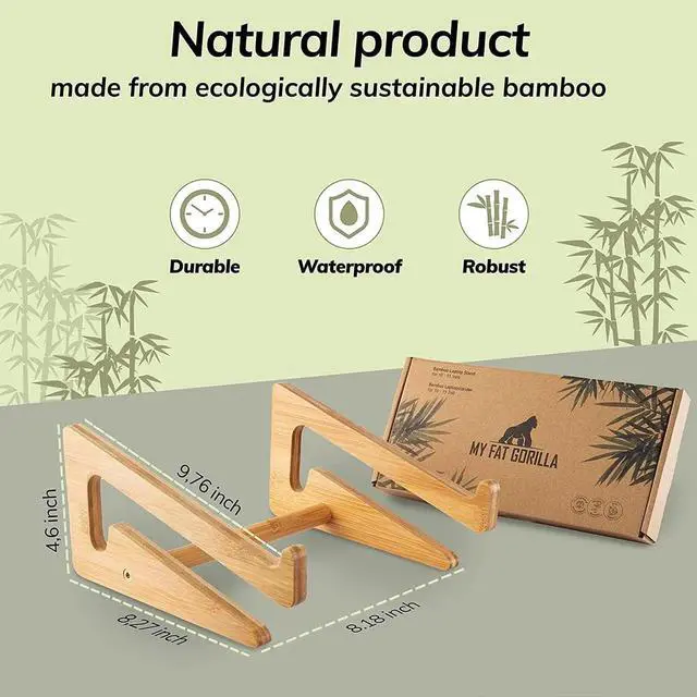 Alt view image 6 of 7 - Bamboo Laptop Stand 10-15 inches Universal Laptop Shelf Ergonomic MacBook Holder Laptop Riser for Desk