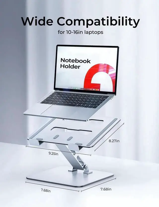 Main image of Adjustable Ergonomic Laptop Stand for Desk Foldable Computer Stand Stable Aluminum Notebook Riser & Portable Laptop Holder Mount Compatible with 10-16 MacBook Pro/Air HP Silver