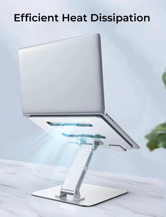 Alt view image 2 of 6 - Adjustable Ergonomic Laptop Stand for Desk Foldable Computer Stand Stable Aluminum Notebook Riser & Portable Laptop Holder Mount Compatible with 10-16 MacBook Pro/Air HP Silver