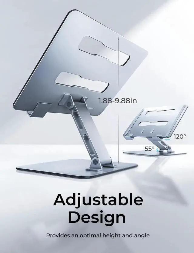 Alt view image 4 of 6 - Adjustable Ergonomic Laptop Stand for Desk Foldable Computer Stand Stable Aluminum Notebook Riser & Portable Laptop Holder Mount Compatible with 10-16 MacBook Pro/Air HP Silver