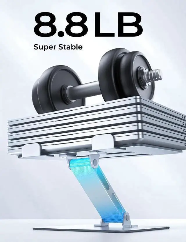 Alt view image 6 of 6 - Adjustable Ergonomic Laptop Stand for Desk Foldable Computer Stand Stable Aluminum Notebook Riser & Portable Laptop Holder Mount Compatible with 10-16 MacBook Pro/Air HP Silver