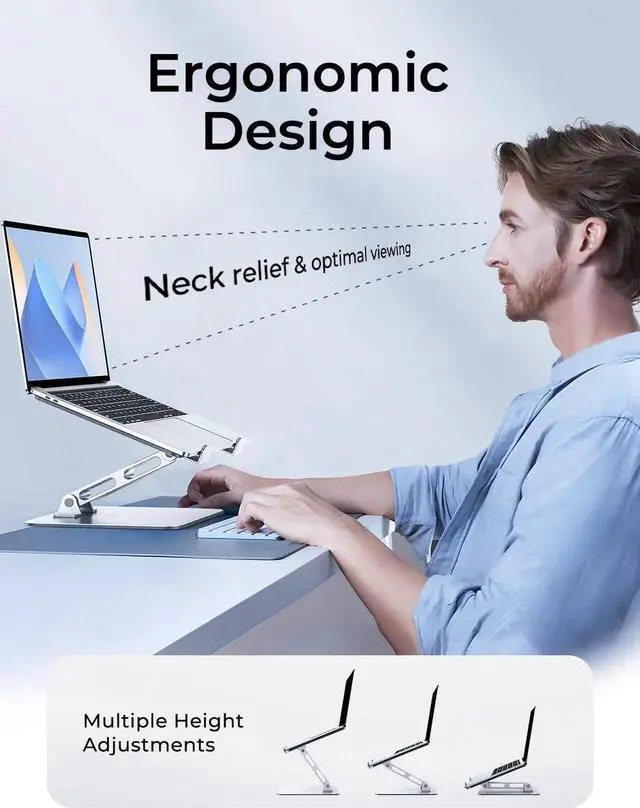 Alt view image 5 of 6 - Adjustable Ergonomic Laptop Stand for Desk Foldable Computer Stand Stable Aluminum Notebook Riser & Portable Laptop Holder Mount Compatible with 10-16 MacBook Pro/Air HP Silver