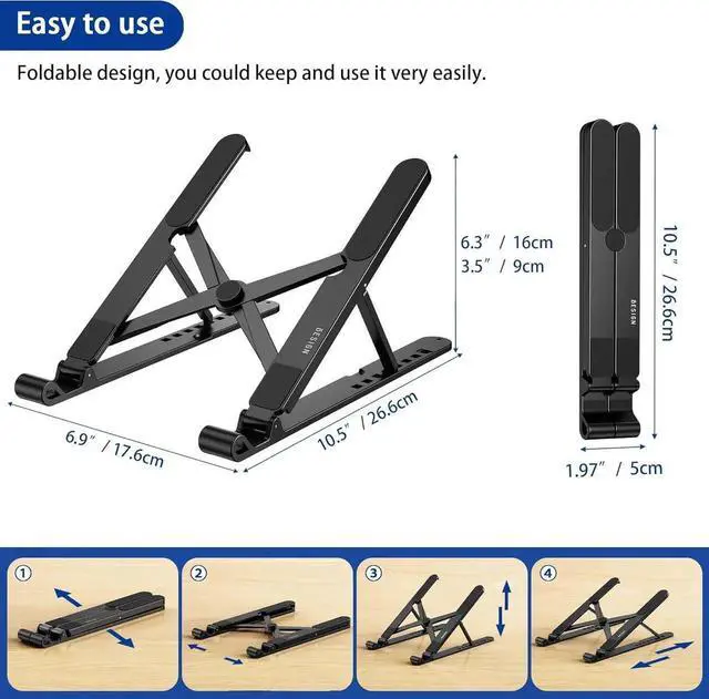 Alt view image 6 of 7 - LS01 Pro Ergonomic Laptop Stand Plastic Laptop Riser Portable and Adjustable Notebook Computer Holder Compatible with 10-15.6 Laptops (Black)