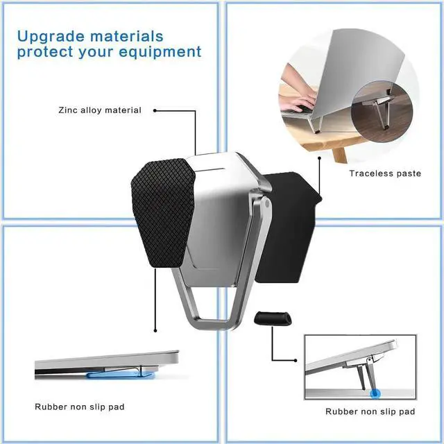 Alt view image 4 of 7 - Laptop Stand Portable Zinc Alloy Laptop Mini Stand Laptop Riser Invisible Ergonomic Laptop Stand Cooling Suitable for 12-20 Inches Laptop.Silver-2pieces