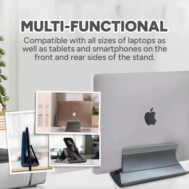 Alt view image 4 of 7 - Vertical Laptop Stand - Automatic Adjustable Multi-Device Organizer With Non-Slip Silicone Pad - Ideal Home & Office Stand for Men & Women - Desk Dock