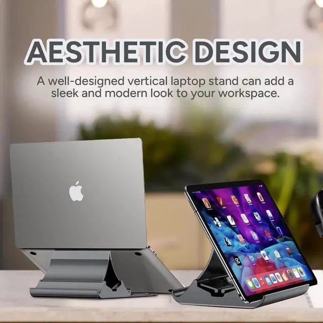 Alt view image 6 of 7 - Vertical Laptop Stand - Automatic Adjustable Multi-Device Organizer With Non-Slip Silicone Pad - Ideal Home & Office Stand for Men & Women - Desk Dock