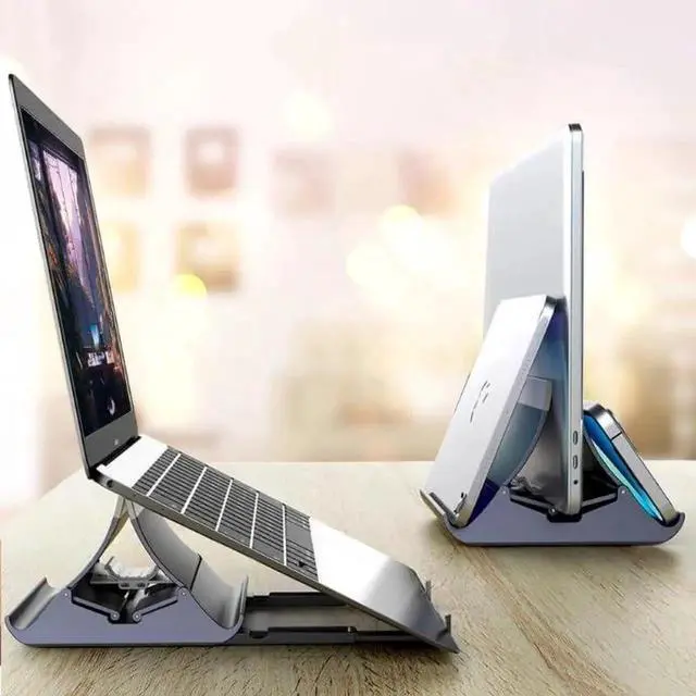 Alt view image 5 of 7 - Vertical Laptop Stand - Automatic Adjustable Multi-Device Organizer With Non-Slip Silicone Pad - Ideal Home & Office Stand for Men & Women - Desk Dock