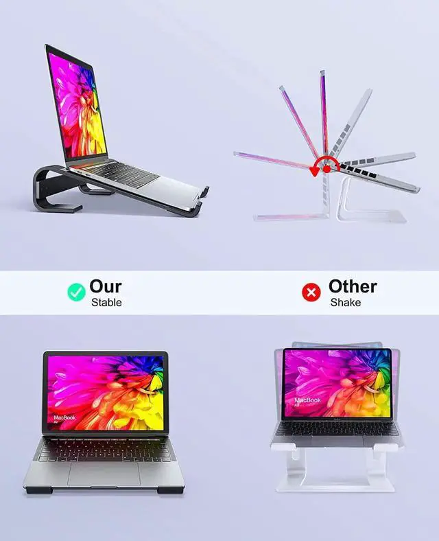 Alt view image 2 of 7 - Laptop Stand for Desk Ergonomic Detachable Laptop Riser Aluminum MacBook Stand Compatible with 12-17 All Laptops Such as MacBook Pro/HP// Black