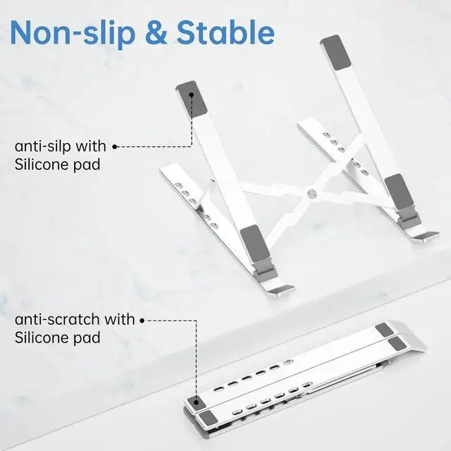 Alt view image 2 of 7 - Adjustable Laptop Stand for Desk Aluminium Alloy Laptop Riser with 6-Angle Adjustment Foldable Computer Holder for 10-16 LaptopsSilver